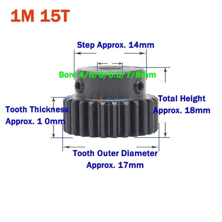 1 Module Spur Gear With Step 15-44 Teeth 45# Steel Pinion Gear Transmission Gear