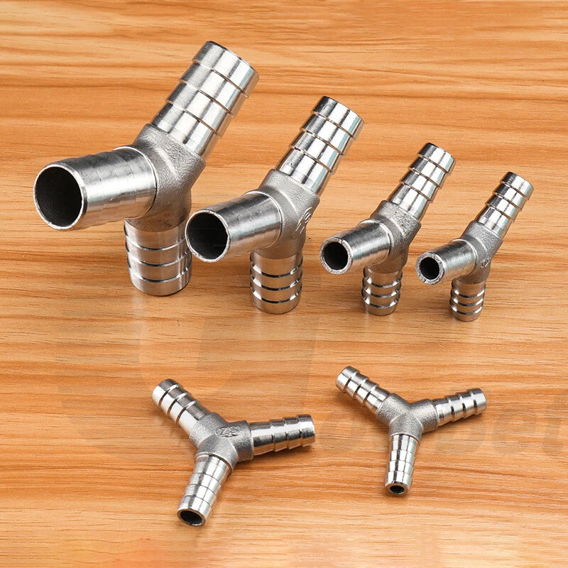 Stainless Steel Barbed Hose Connector — T-Piece & Y-Piece, 6mm–25mm