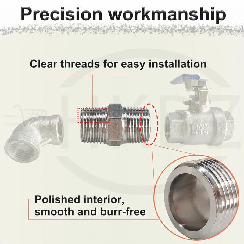 BSP Male to Male Stainless Steel Hexagon Nipple Pipe Fittings | 201 / 304 / 316 | 1/8" to 4"