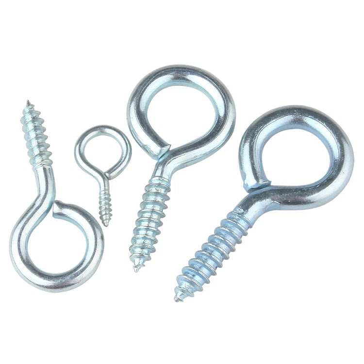 Zinc Screw Eyes & Hooks — Metric Wood Thread, 16–105mm, Hook & Eye with Optional Wall Plug