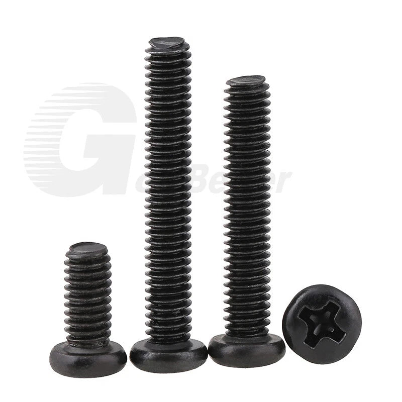M2 M2.5 M3 M4 M5 Black Zinc Phillips Pan Head Machine Screws – Carbon Steel, 3–20mm
