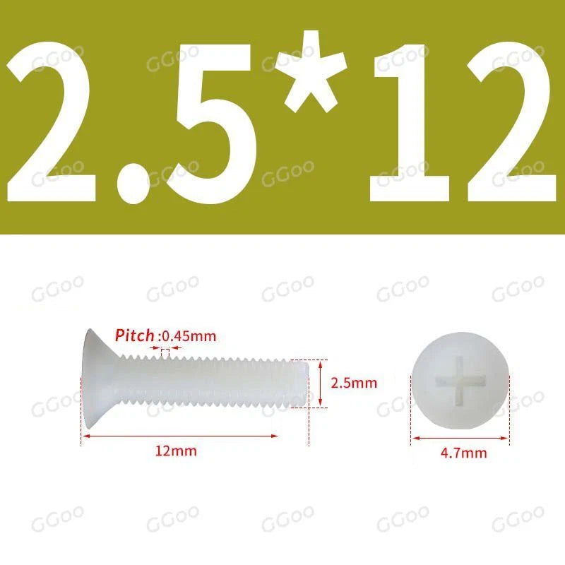 White Nylon Phillips Flat Head Machine Screws DIN 965 — M2.5 M3 M4 M5 M6 M8