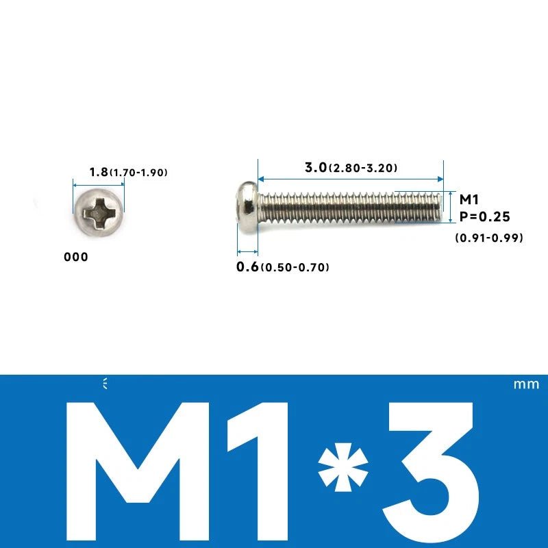 M1–M2.5 Pan Head Phillips Machine Screws – A2 Stainless Steel (304), Fully Threaded - HomeDIYer