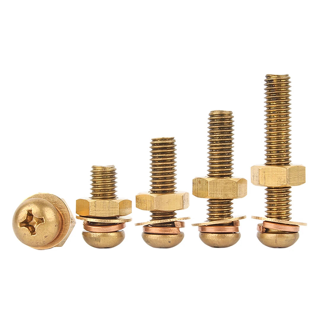 M3 M4 M5 M6 M8 Brass Phillips Pan Head Machine Screws with Hex Nuts & Washers