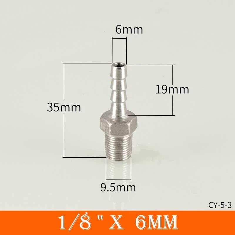 Stainless Steel BSP Male Thread x Barb Hose Tail Connector | 1/8" to 4"
