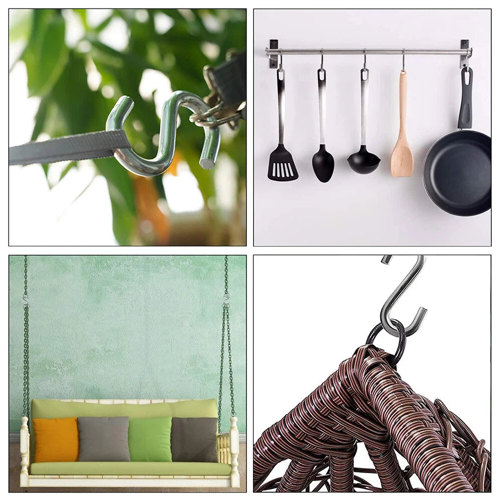 Stainless Steel Small S Hooks 2-8mm Hanging Clothes Kitchen Garage Butcher Tool
