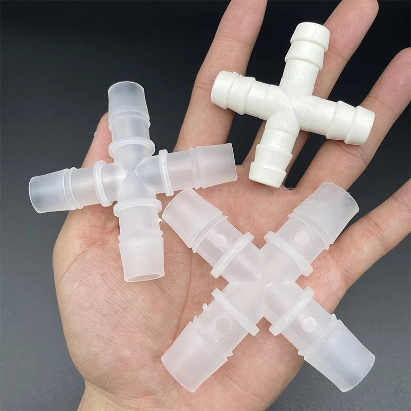 Cross 4-Way Barbed Plastic Hose Joiner Connector | 2.4mm–12.7mm