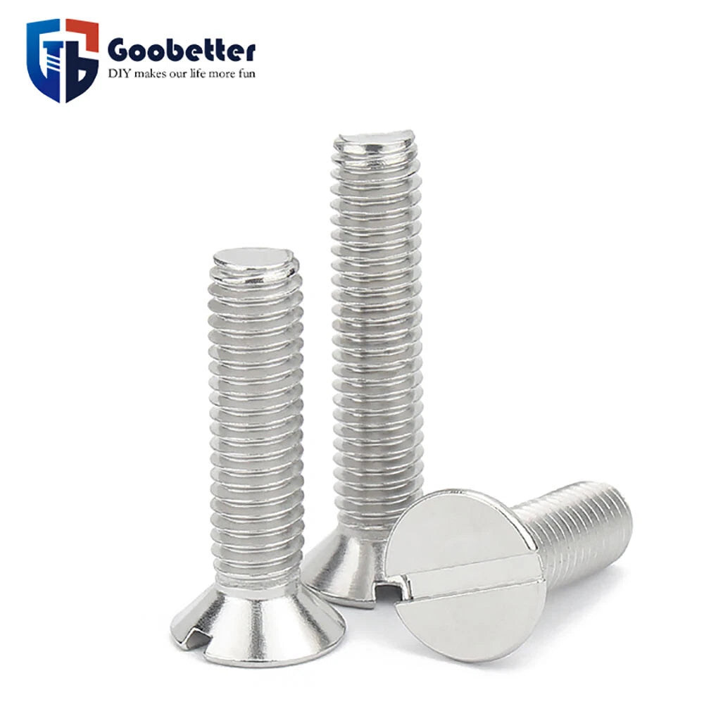 Slotted Countersunk Machine Screws – A2 Stainless Steel, M1.2 to M6, Fully Threaded