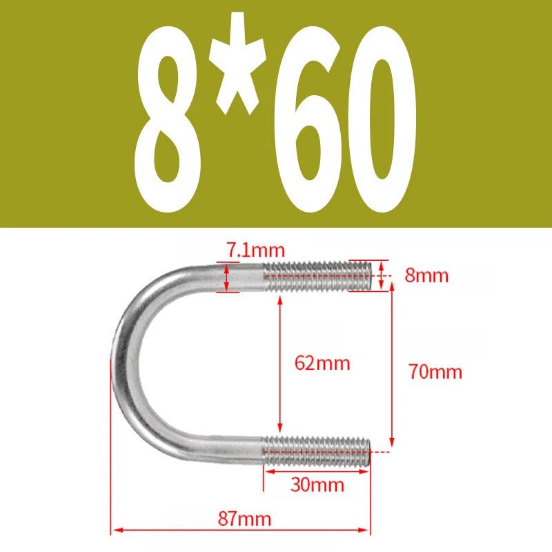 304 Stainless Steel U - Bolts — M6 M8 M10 M12, Pipe Clamp U - Bend Screws with Nuts - HomeDIYer