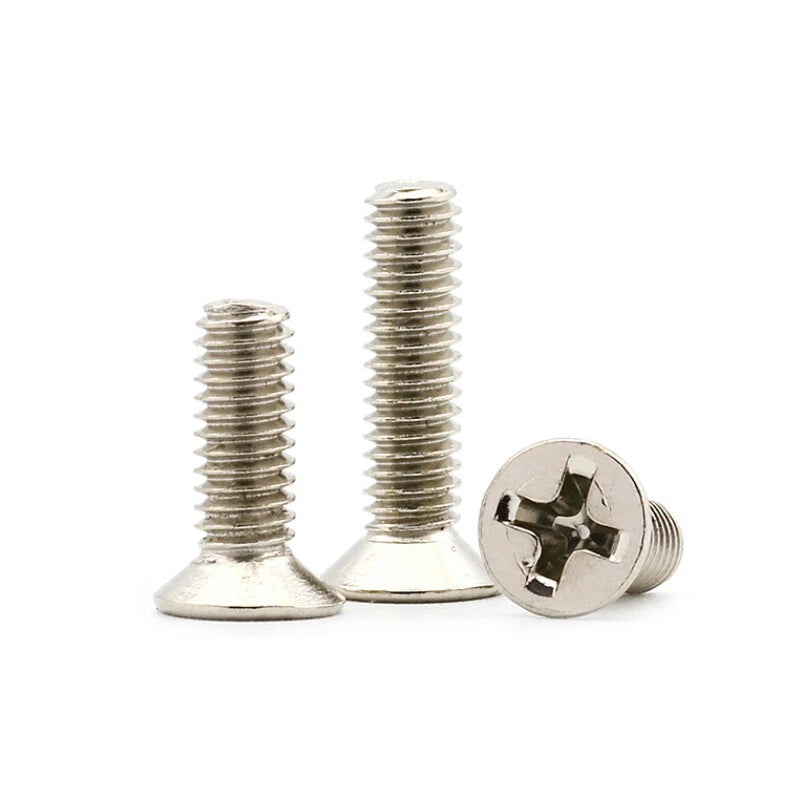 M1.2–M4 Countersunk Machine Screws – Nickel Plated Carbon Steel, Phillips Drive, Lengths 3mm–12mm