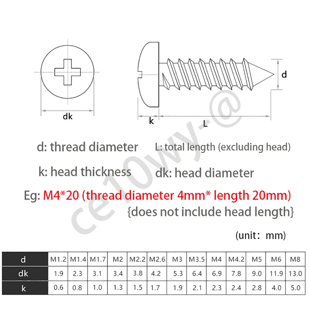 M5 M6 M8 Pan Head Self Tapping Screws – 304 Stainless Steel