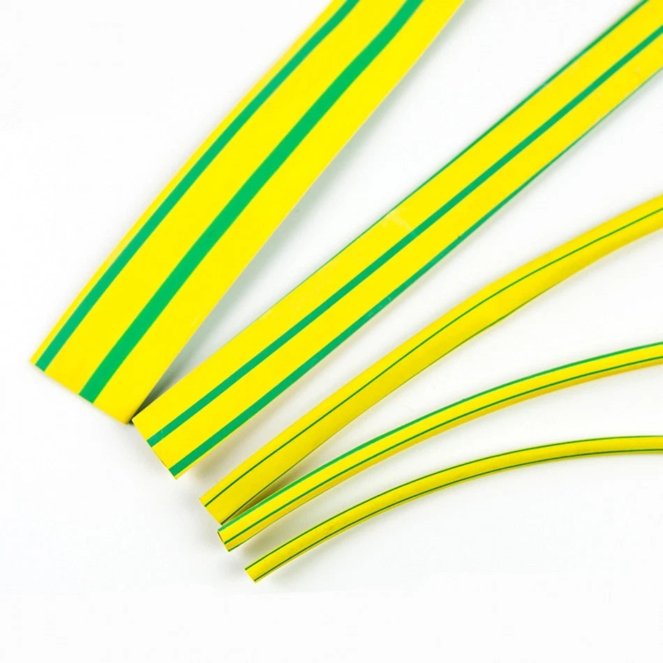 Yellow & Green Heat Shrink Tubing 2:1 — Φ3mm to Φ50mm, Fire Resistant, Soft PVC Sleeving