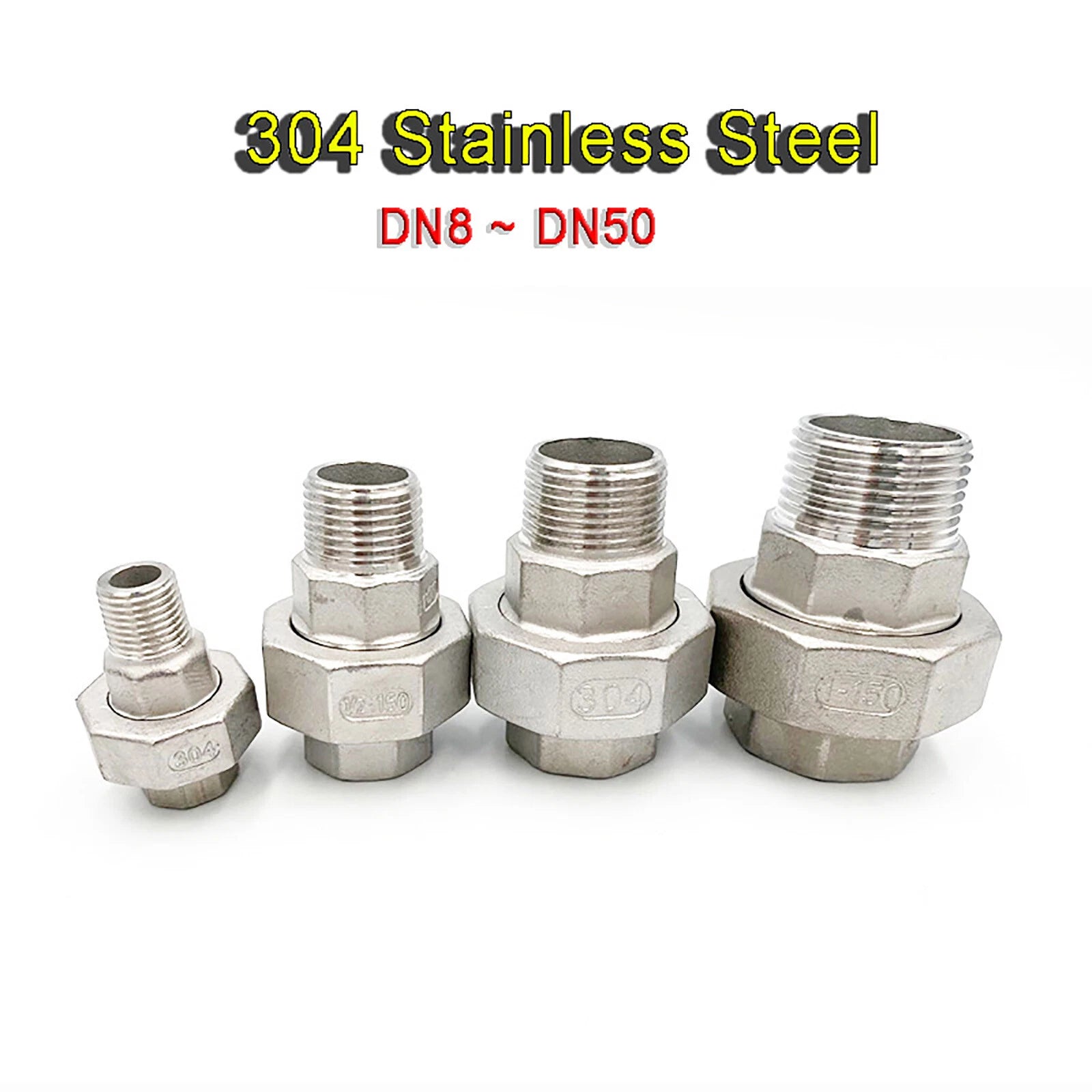 304 Stainless Steel BSP Female Male Union Connector Pipe Fitting — DN8 to DN50