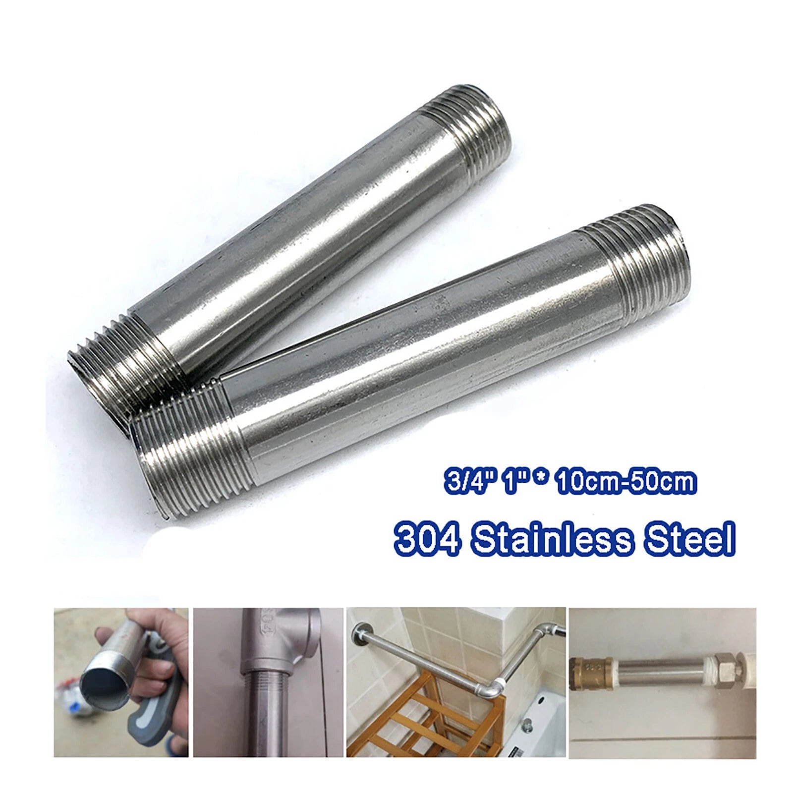 304 Stainless Steel Barrel Nipple BSP Male Pipe Fitting — 3/4" & 1" Thread