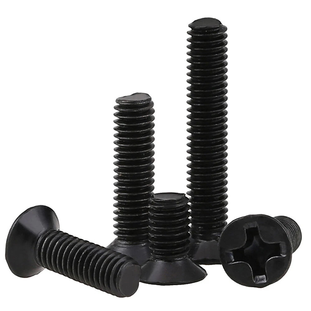 Black Zinc-Plated Phillips Countersunk Flat Head Machine Screws M2 M2.5 M3 — Flush-Fit Micro Screws 3mm to 16mm