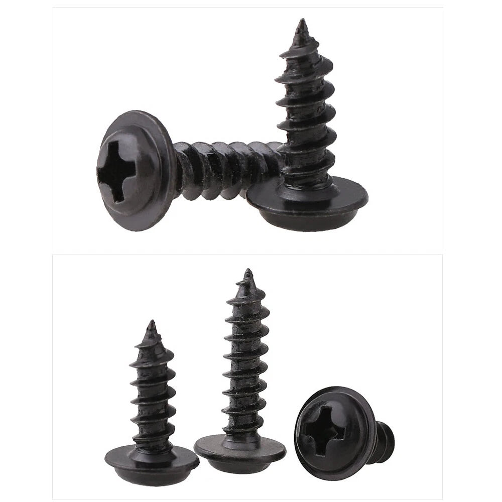 Phillips Flange Pan Head Self‑Tapping Screws – M1.2–M4, Black Zinc Plated Steel
