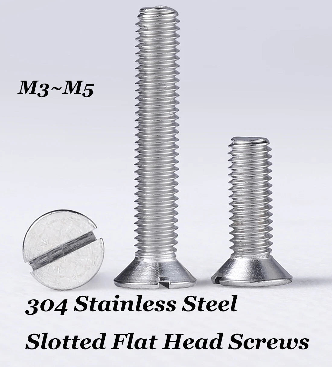 M3 M4 M5 Flat Head Slotted Machine Screws — 304 Stainless Steel Countersunk