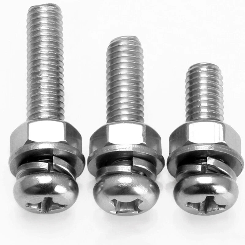 M2–M10 Phillips Pan Head Machine Screws with Nuts and Washers — A2 Stainless Steel