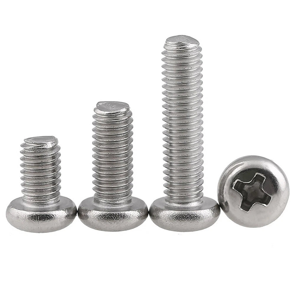 M2.5 & M3 Pan Head Phillips Machine Screws – A2 304 Stainless Steel, Fully Threaded (4–60mm Lengths)