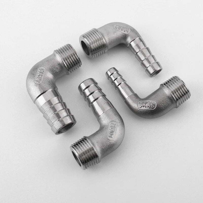 Thread Pipe Fitting Barb Hose Tail Connector BSP Stainless Elbow Hose Connector