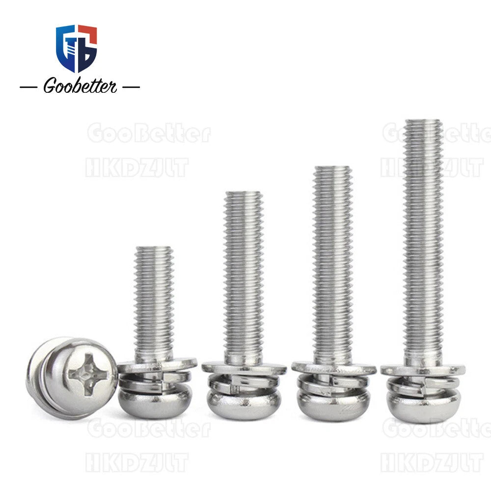 Phillips Pan Head Machine Screws with Washers – M2 to M8 Carbon Steel