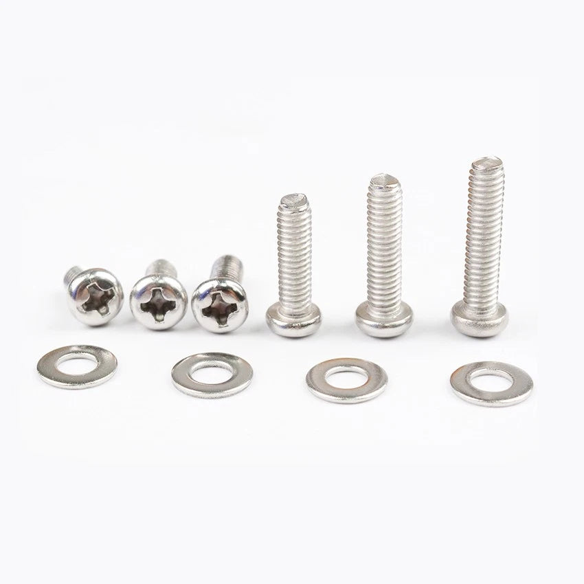 M4 M5 Phillips Pan Head Machine Screws with Gaskets – A2 Stainless Steel, Corrosion‑Resistant (8–20mm Lengths)