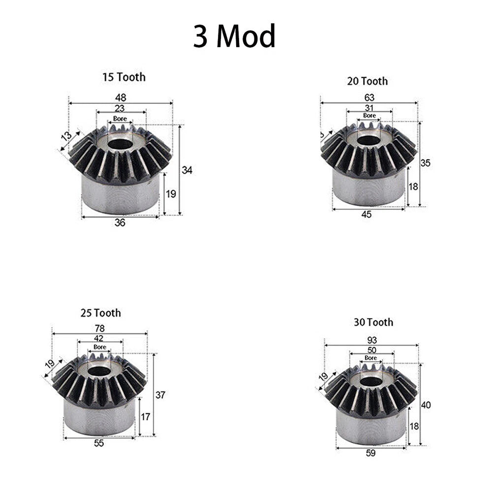 1/1.5/2/2.5/3/4 Mod Bevel Gear 15T-30T Transmission Gears 90°1:1 Pairing Metal