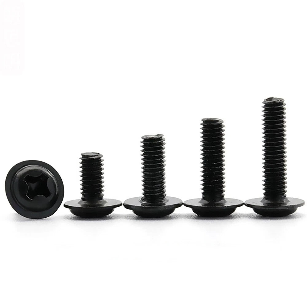 Black Zinc Flanged Button Head Machine Screws – M2 M2.5 M3 M4 M5, Phillips Drive (DIN 967)