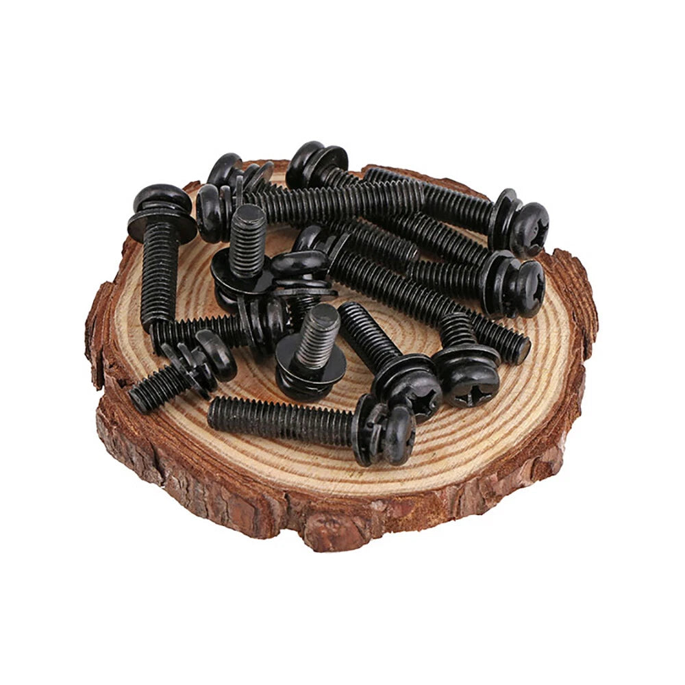 Pozi Pan Head Screws with Flat & Spring Washers – M2 M2.5 M3 M4, Carbon Steel Black Zinc (Length Under Head)