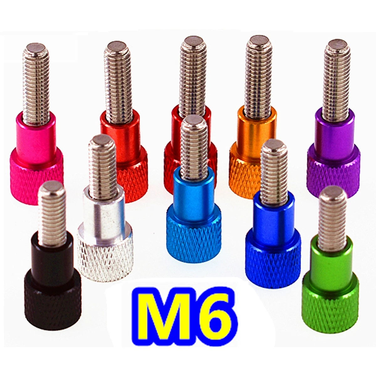 M6 Knurled High Thumb Screws Alu + Stainless Hand Grip Knob Bolt Head Thread Rod
