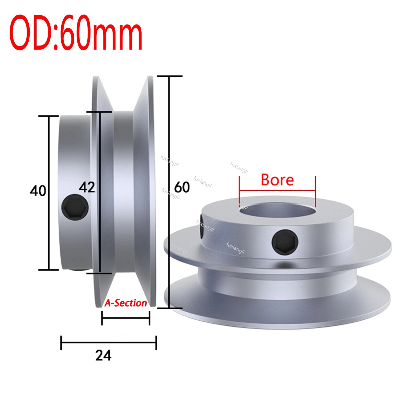 V-Groove Aluminum Drive Pulley For A-Section V-Belt Pulleys OD 40/60/80/100mm