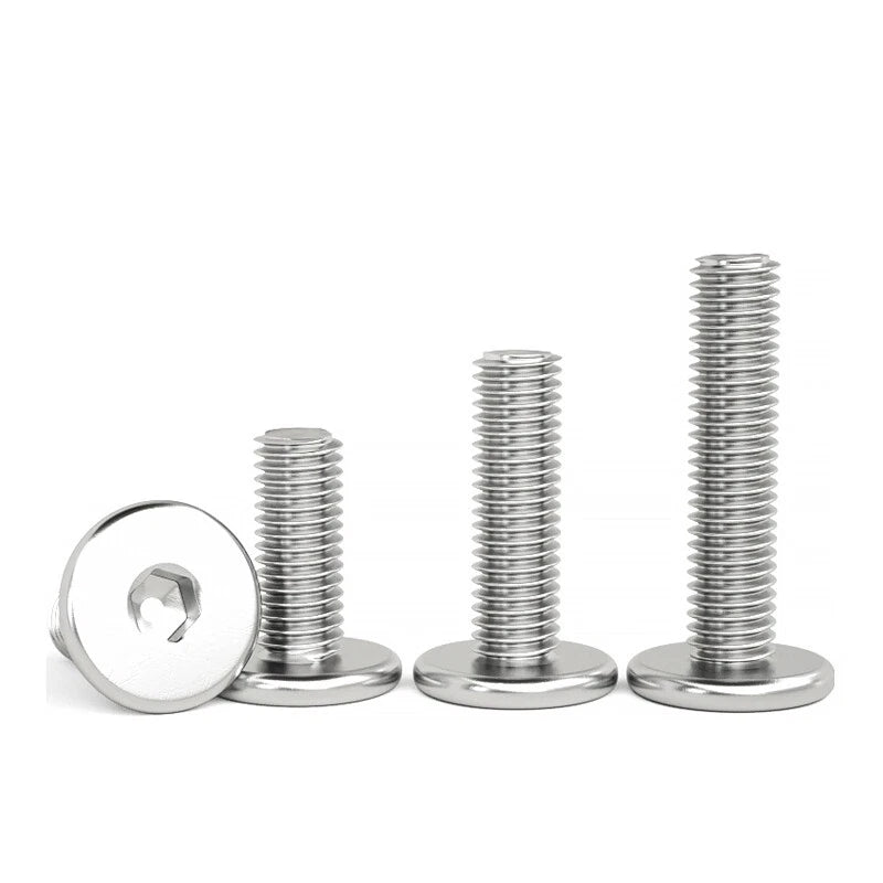 A2 Stainless Steel Hex Socket Flat Round Head Machine Screws – M2 to M8, Fully Threaded (2–90mm Lengths)