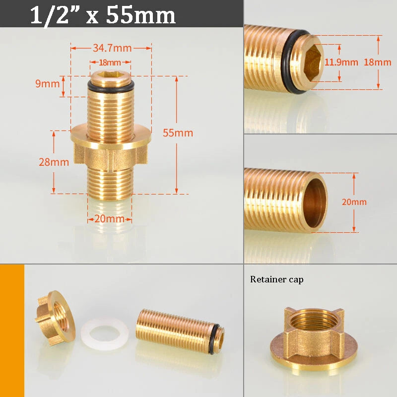 Threaded Brass Tube Nut for Kitchen Tap Repair — 55mm / 80mm / 110mm