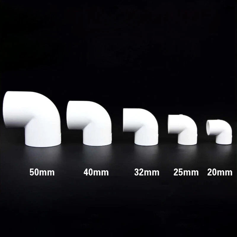 PVC Pipe Fittings Connector 90° Elbow Adapter Solvent Weld ID 16mm - 160mm White