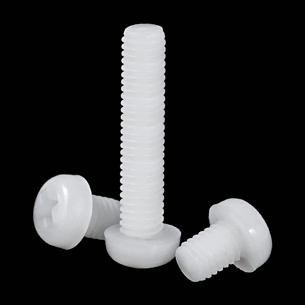 White Nylon Pan Head Machine Screws – M2 & M2.5, Pozi/Phillips Drive, Non‑Conductive & Corrosion‑Free