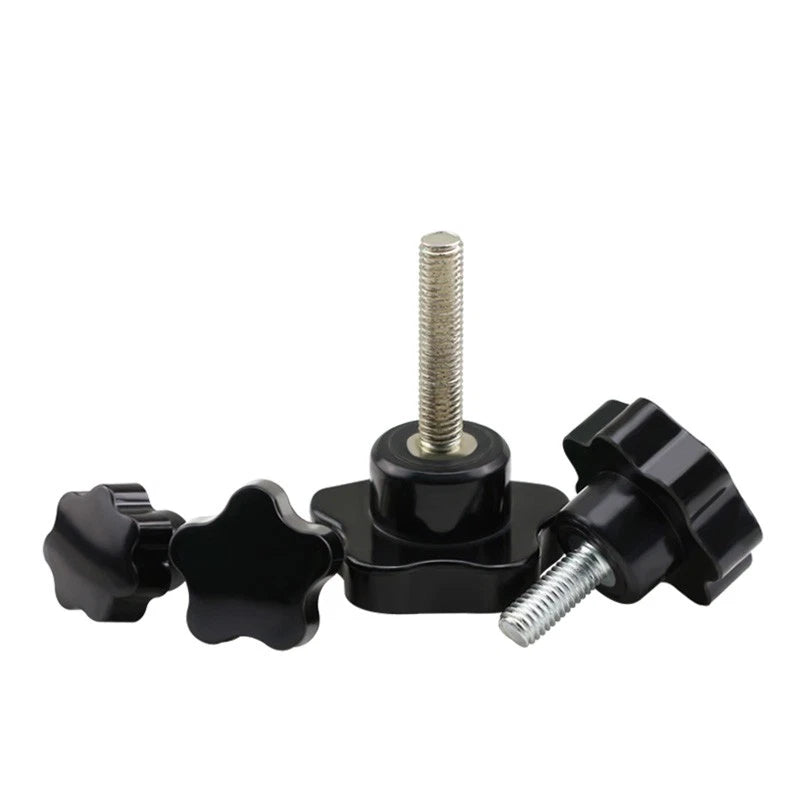 Thumb Screws M6 Hand Knob Bolts Plastic Five-Star Head Black Length 15-70mm