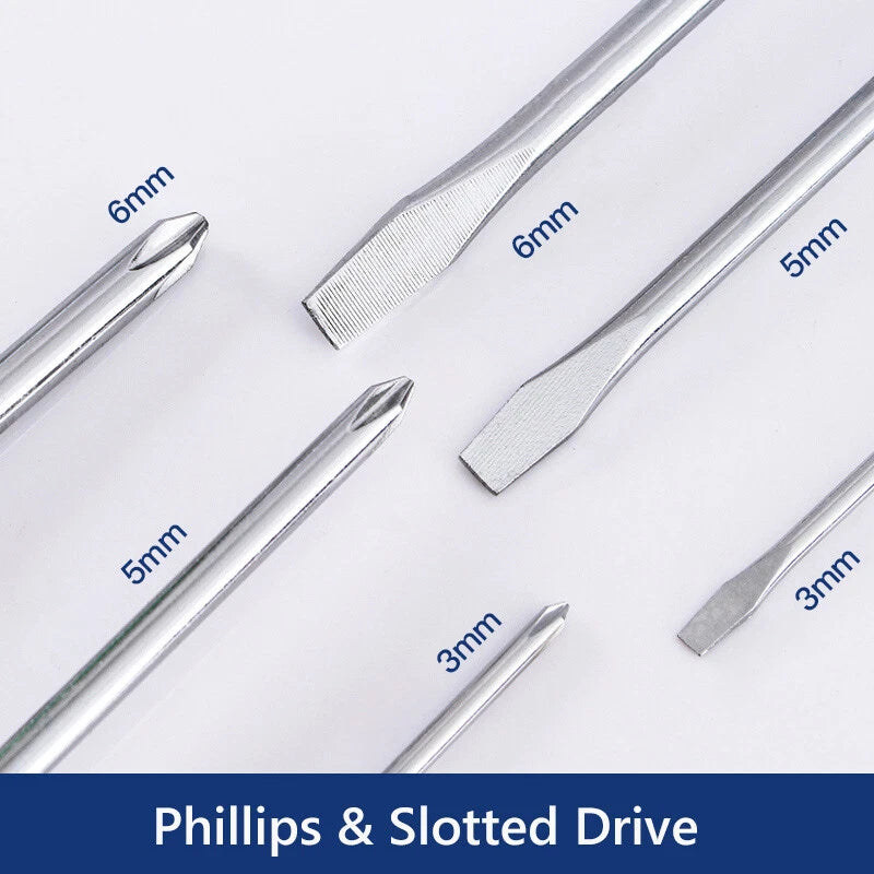 Phillips/Slotted Screwdriver Set Magnetic Tip Extra Long Plastic Handle Φ3 5 6mm