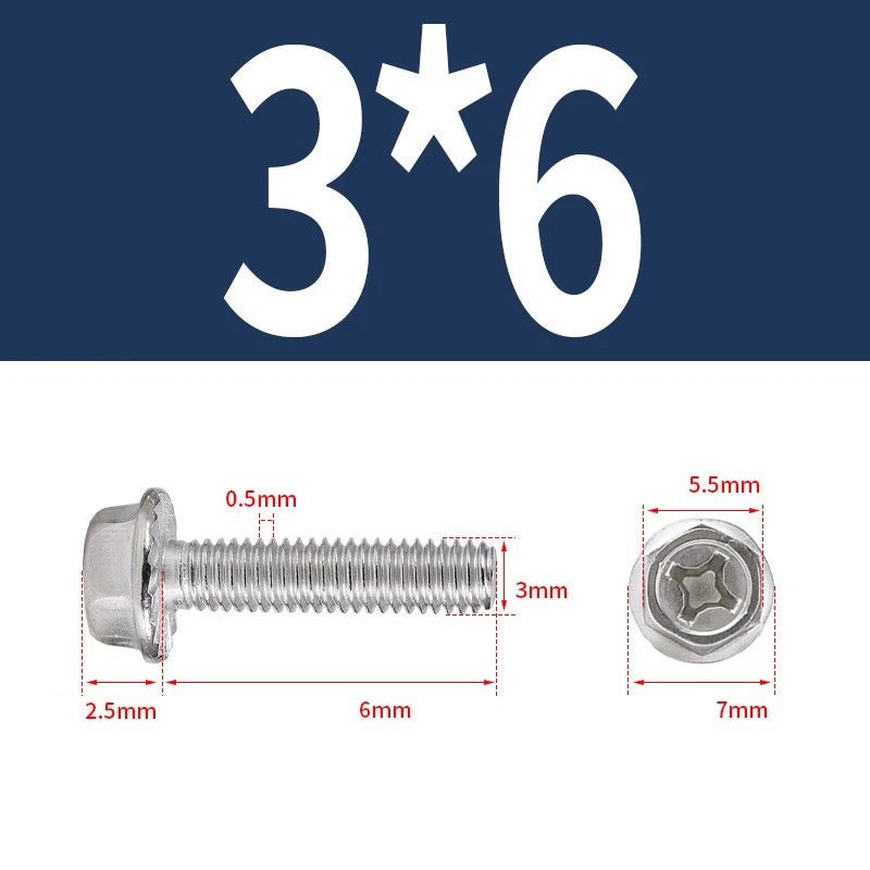 Phillips Hex Flange Screws 304 Stainless Steel M3–M8 | Dentate & Flat Flange - HomeDIYer