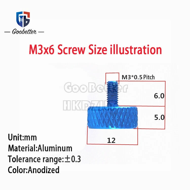M3 Knurled Thumb Screws Hand Grip Bolts 6 mm - 10 mm Aluminum Anodised 10 Color