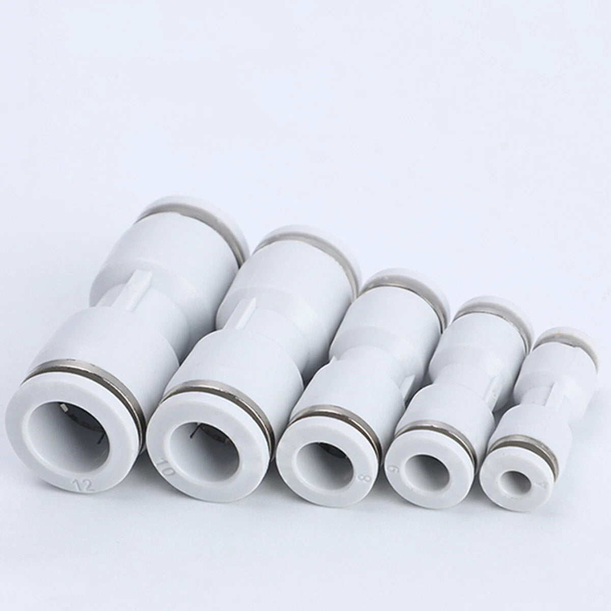 Nylon Push-to-Connect Straight Pneumatic Fitting 4–12mm White Inline Tube Connector
