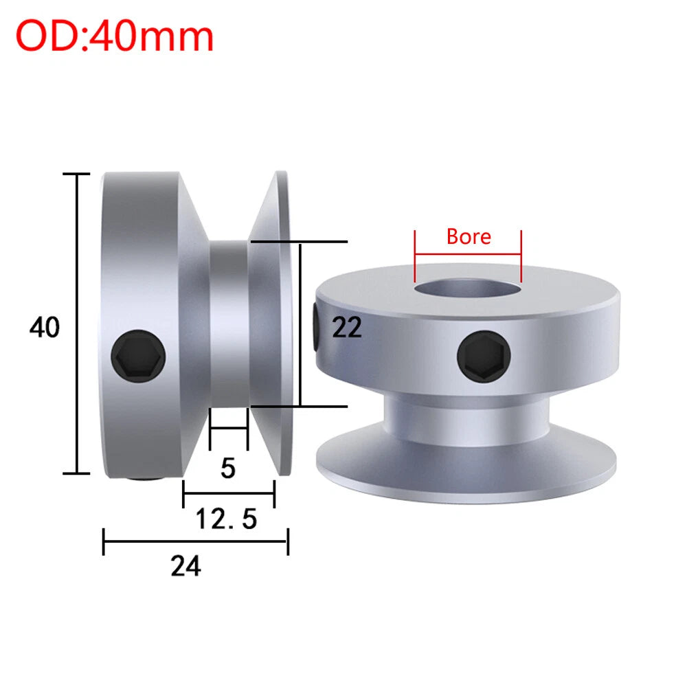 V Grooved Pulley PU Round Belt Pulleys Aluminum For 10mm Width Belt OD 40-100mm