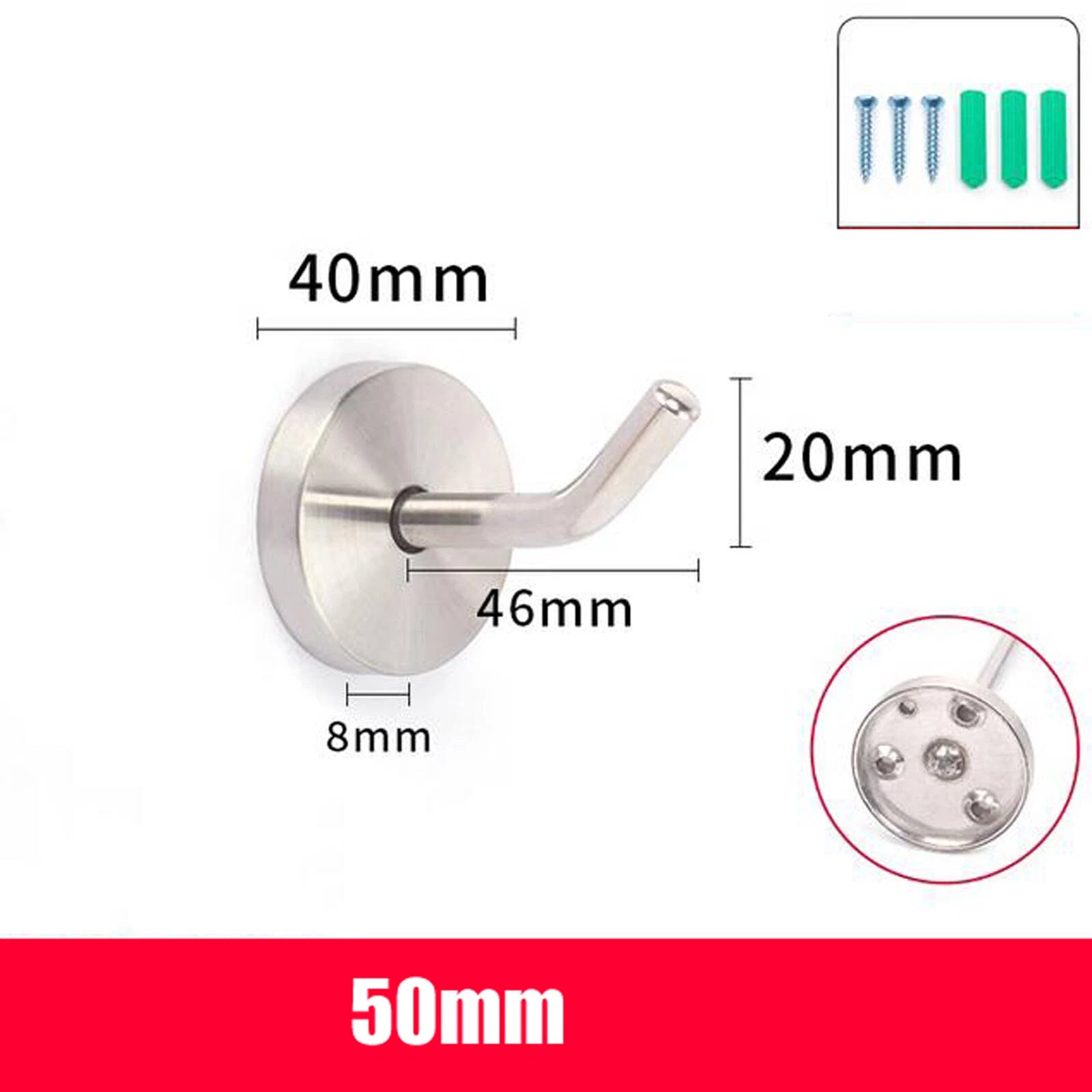 Stainless Steel Coat Hooks Robe Wall Door Dress Bathroom Clothes Hangers+Fixings