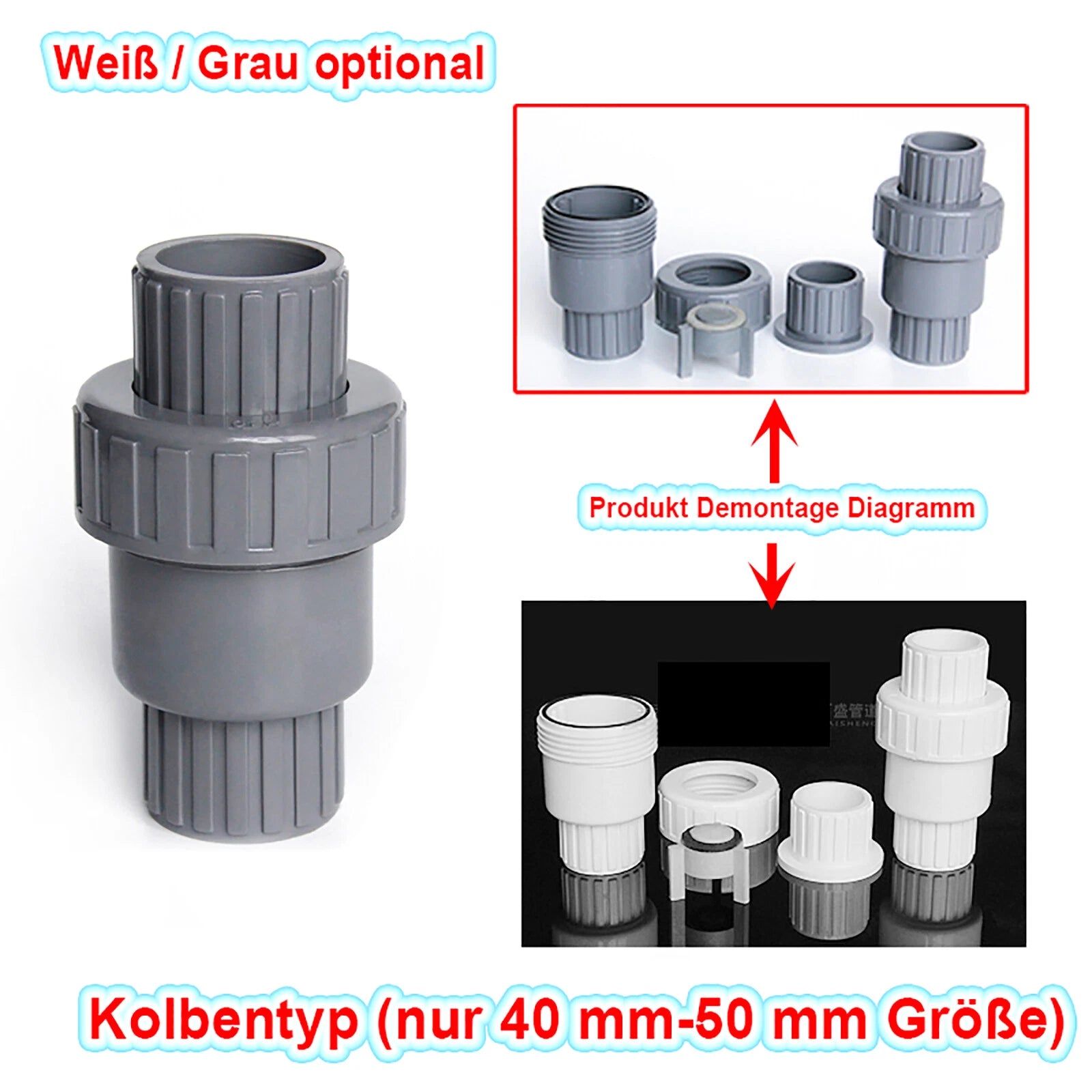 PVC Check Valve  25 - 75mm One Way Non-return Valve Water Adhesive Pipe Fittings