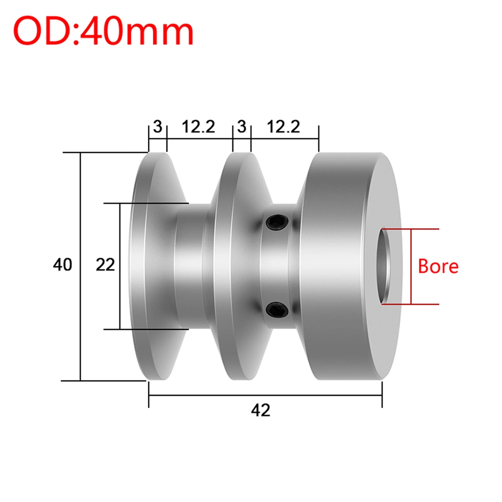 Double V-Groove Aluminum Drive Pulley For A-Section V-Belt Pulleys OD 40-100mm
