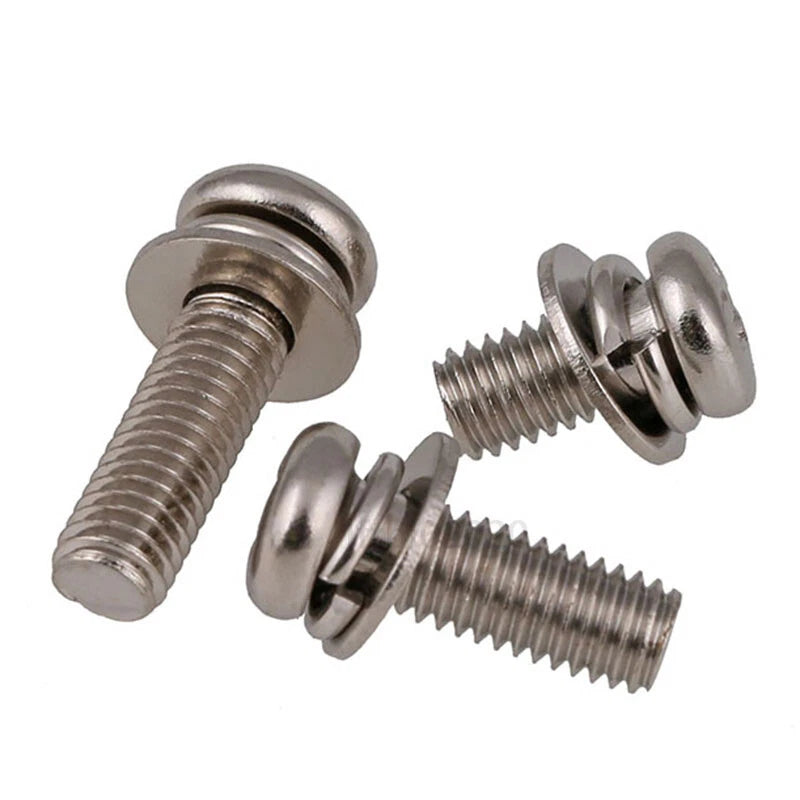 Black Zinc Phillips Pan Head Screws with Spring & Flat Washers – M2 to M8, Fully Threaded