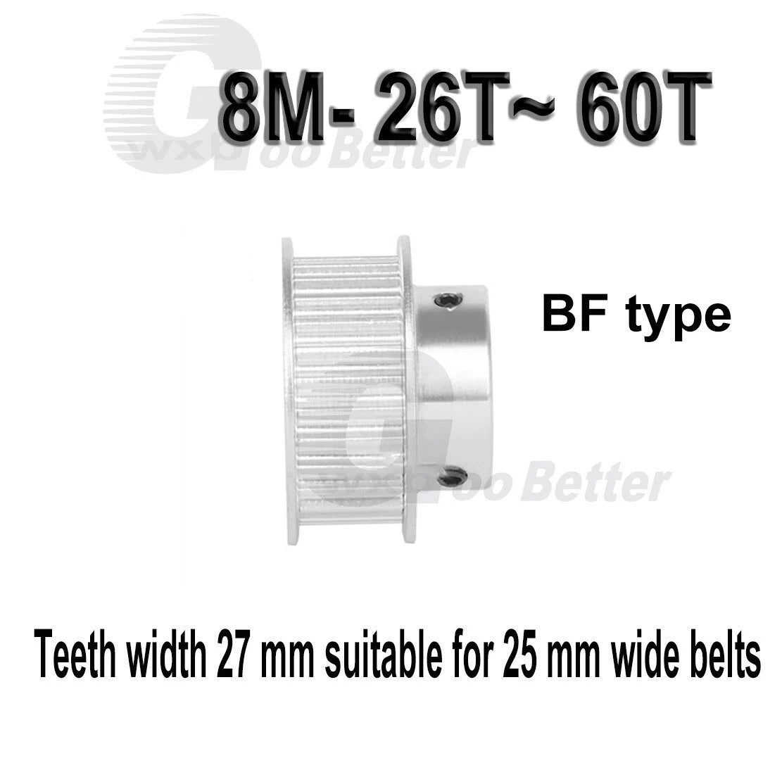 Timing Pulley Aluminum Bore=8~30mm 26~60 Teeth 27mm Wide Pulley HTD8M w Step