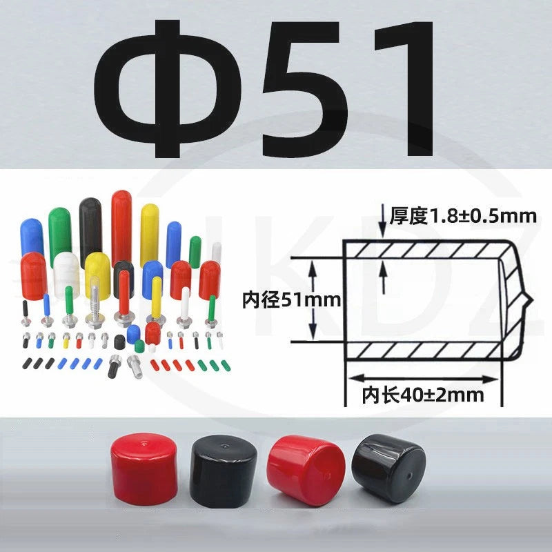 PVC End Caps for Screws, Bolts, Rods, Tubes & Cables – Thread Cover Protector, Rubber Plastic Caps (12-114mm, Multiple Colors)