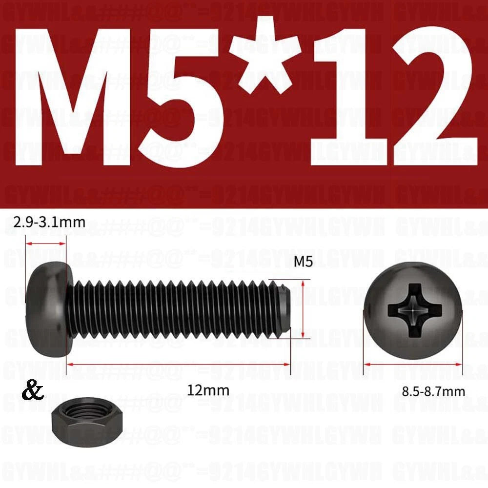Black Pan Head Phillips Machine Screws + Hex Nuts Set – A2 Stainless Steel, M2 to M10