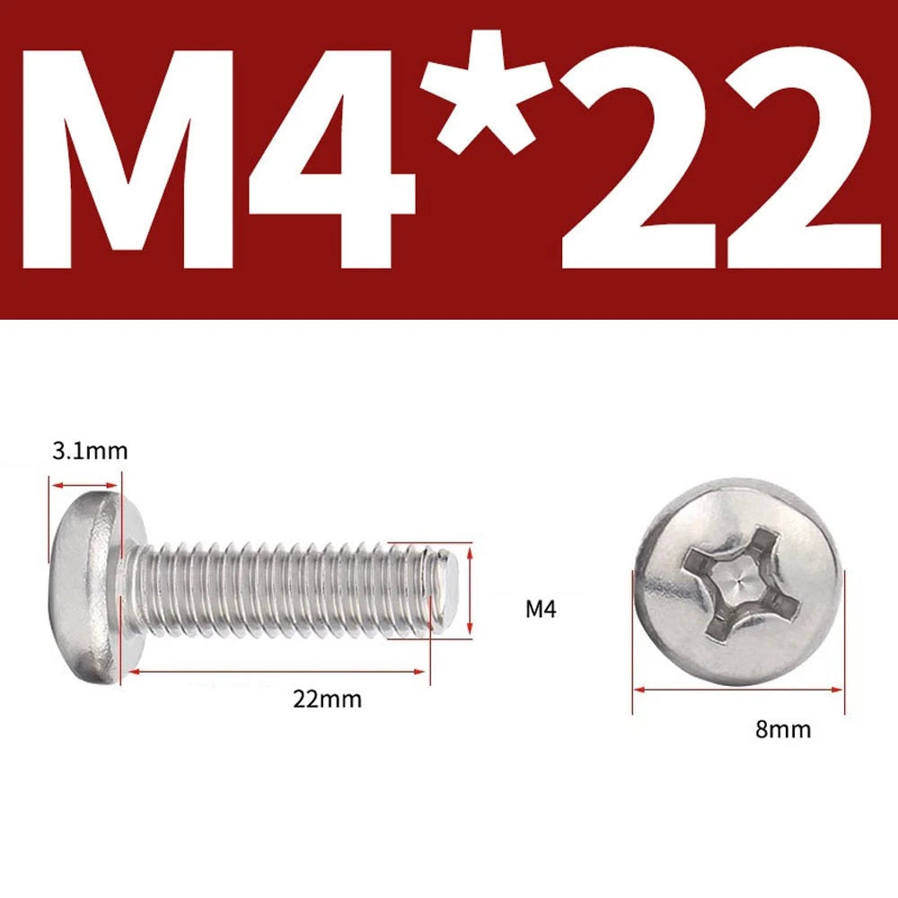 Phillips Pan Head Machine Screws — A4 Marine Grade Stainless Steel, DIN 7985 (M1.6–M10)