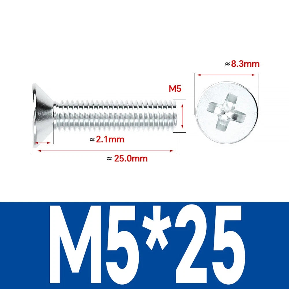 Countersunk Phillips Machine Screws – M2 to M12, White / Colour Zinc Plated, Carbon Steel